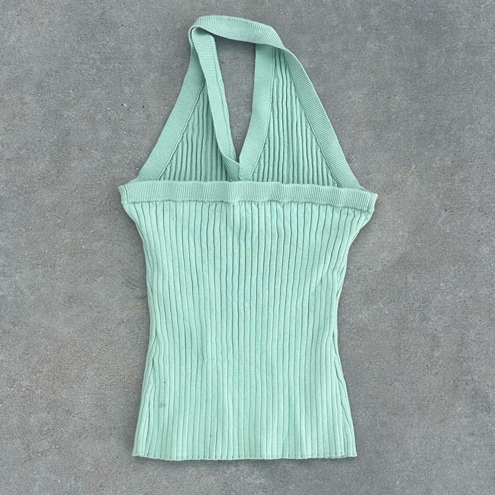 Loft y2k 2000s knitted halter top strapless tube top green knit tank - Picture 3 of 7